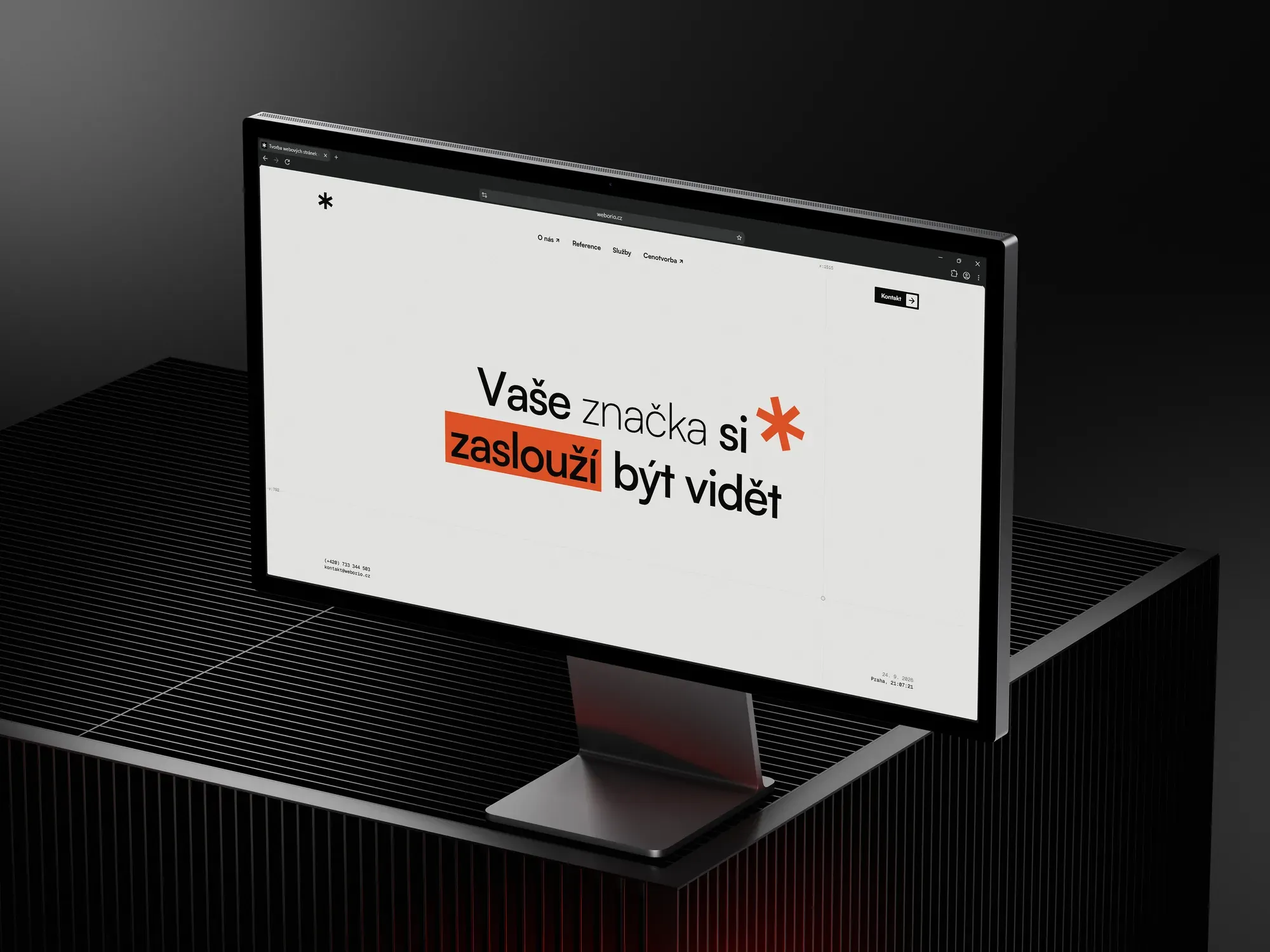 Weborio homepage on a desktop monitor